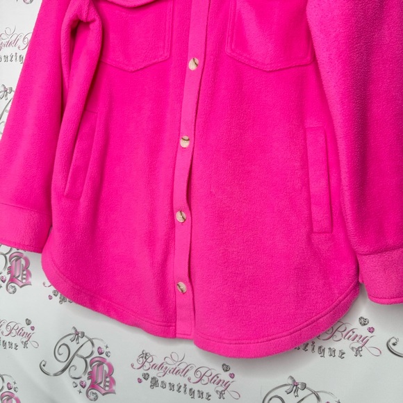 Thread + supply sweater jacket coat button up neon pink fleece soft comfy luxe - Picture 8 of 9